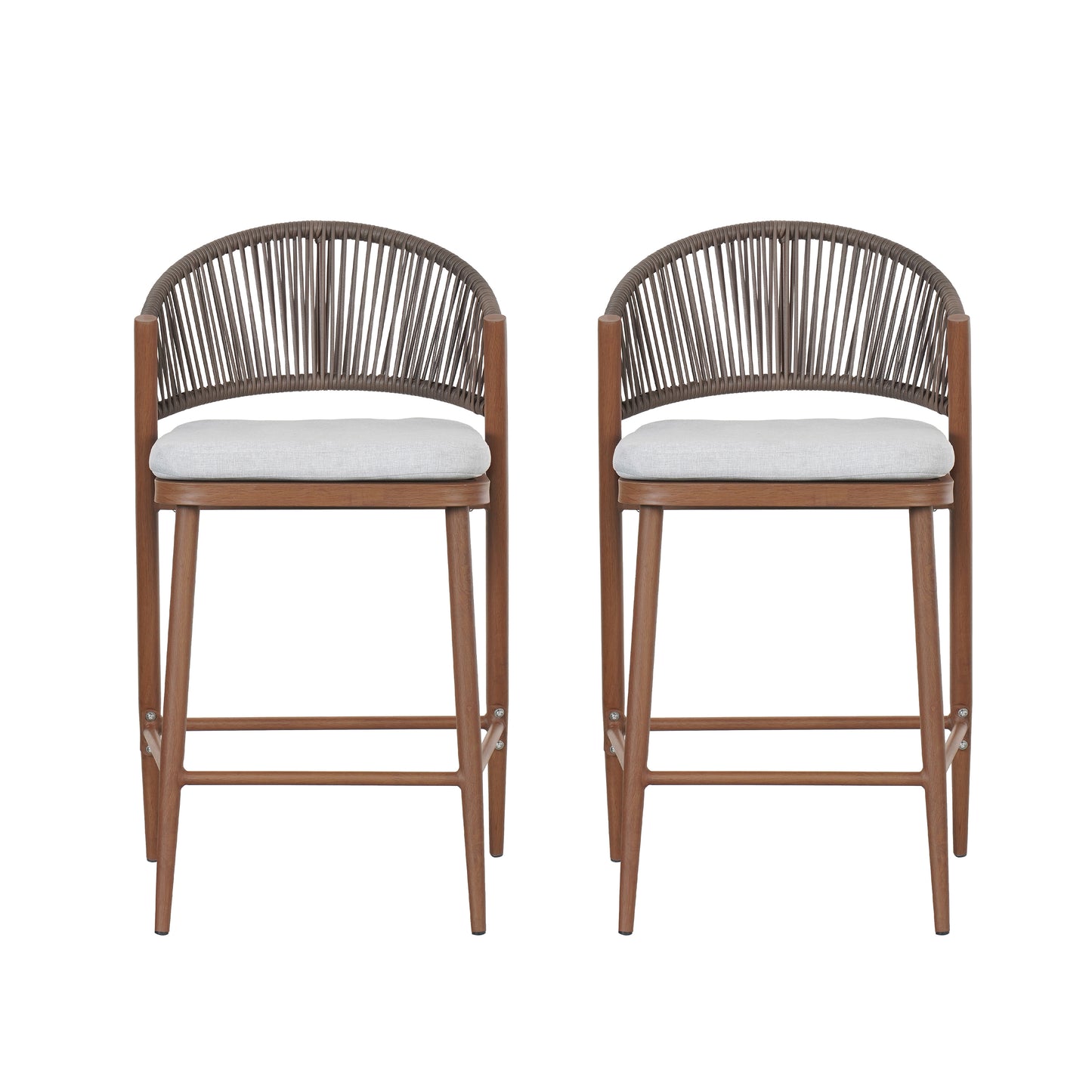 Outdoor 26 Seat Height Aluminum Frame Counter Stools With PE Rattan