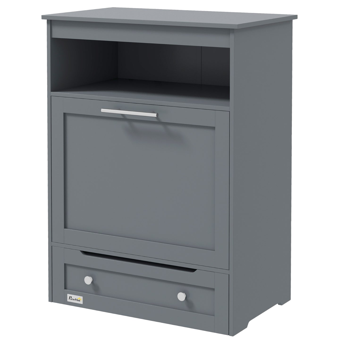 Pet Feeder Station with Storage Cabinet and Raised Bowls - Gray