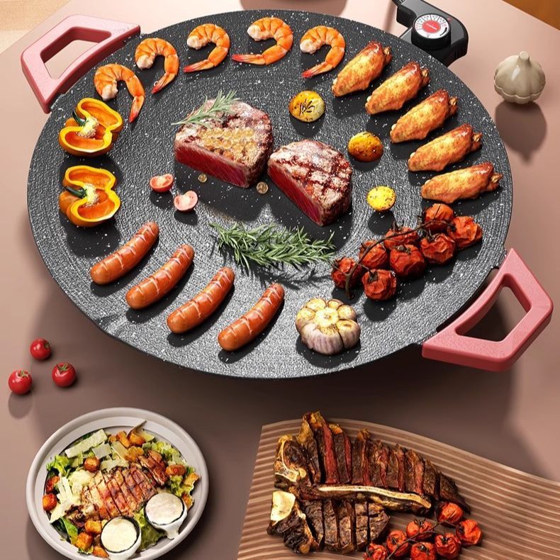Korean Style Smoke-Free Barbecue Griddle for Home Use - Round Hot Plate