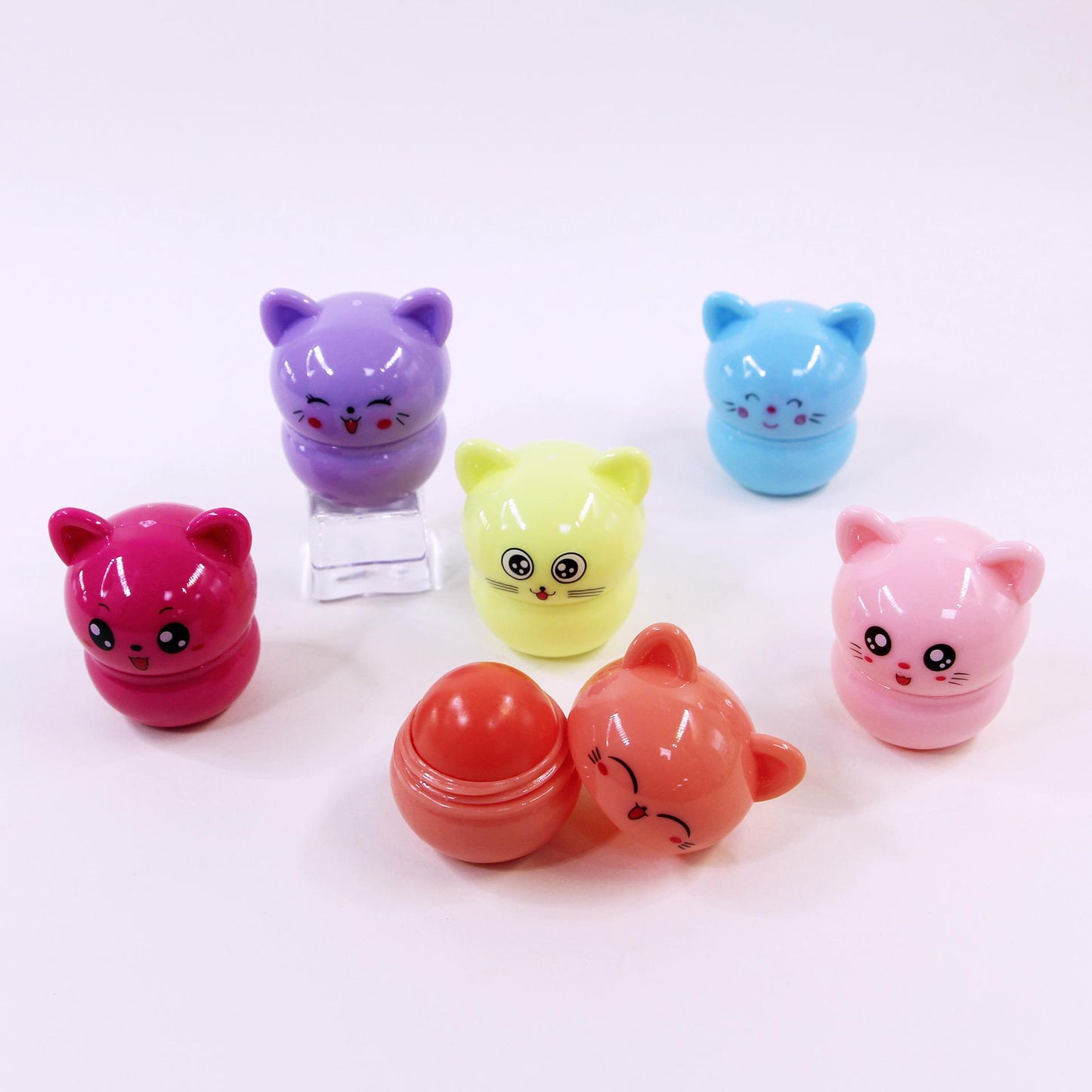 Colorful Kitten Lip Balm Set - 12-Piece Travel Size Moisturizing Lip Care