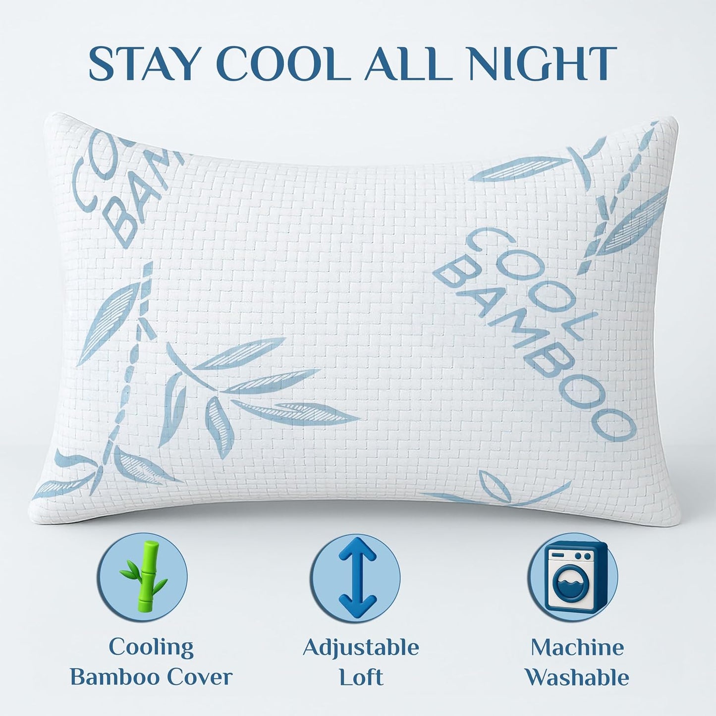King Size Bamboo Rayon Shredded Memory Foam Pillows - Adjustable Soft & Firm, Washable Cover, Pack of 2 & 4