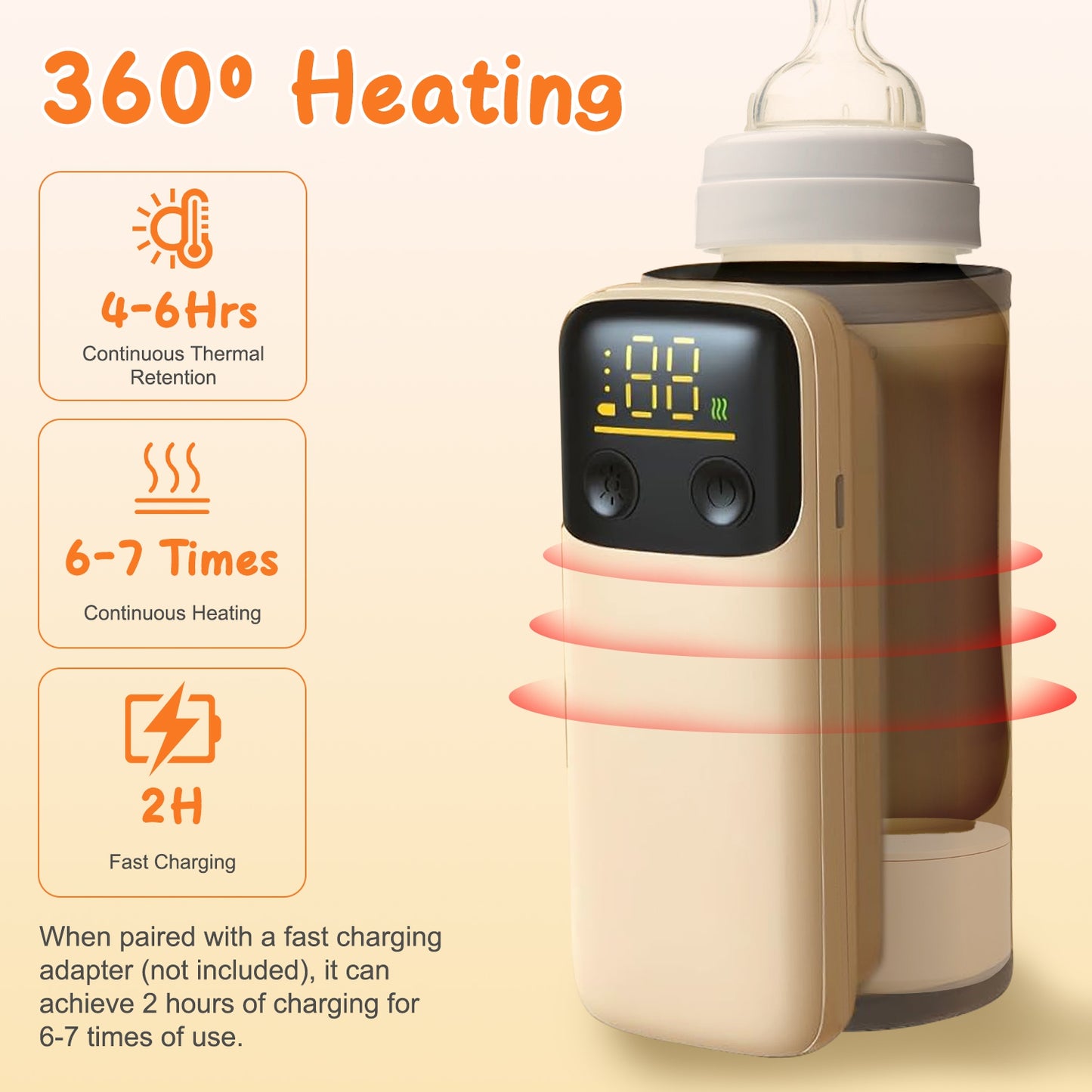 Portable Baby Bottle Warmer with Night Light - Travel & Home Use, 6 Heating Levels