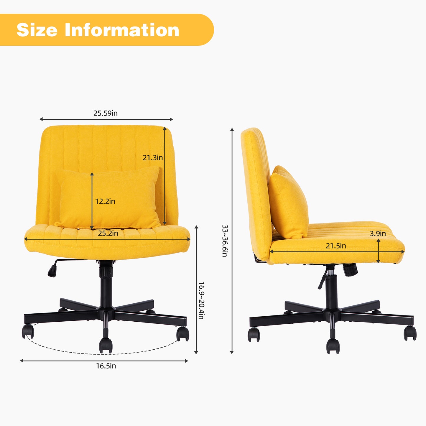 Yellow Linen Criss Cross Office Chair with Wheels - Ergonomic Design