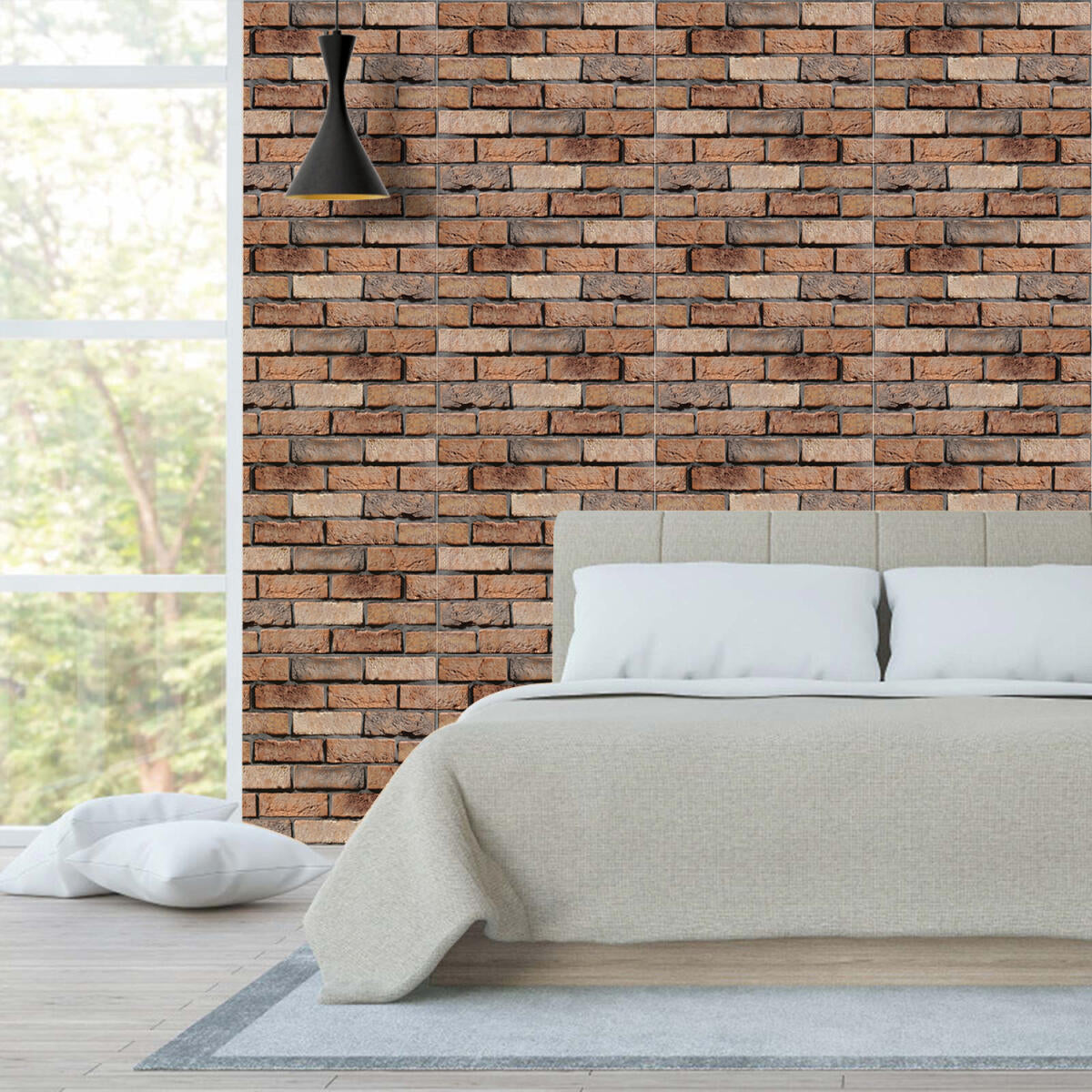 10-Pack 3D Brick Wall Panels - Removable PVC Wallpaper, Maroon