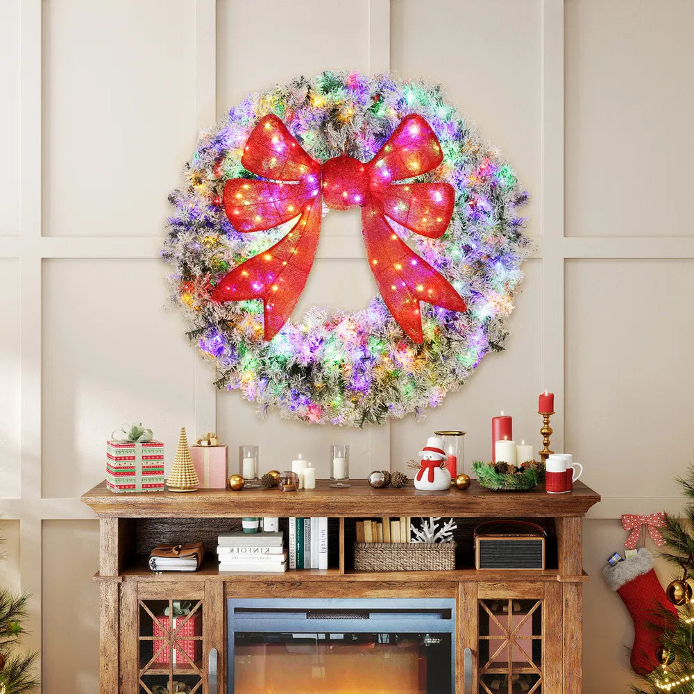 48-Inch Snow-Flocked Christmas Wreath with LED Lights
