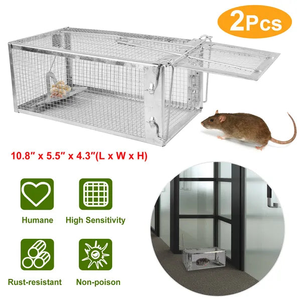 humane Mouse Trap Set - High Sensitivity Gravity Auto-Lock Rodent Catcher, Galvanized Steel, Safe for Kids & Pets