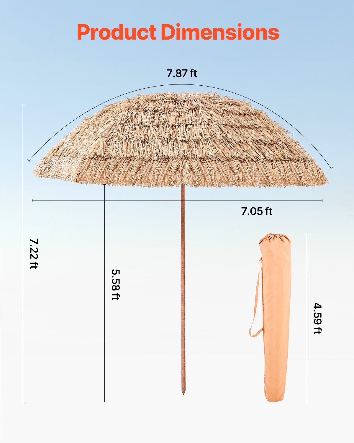8 Ft Thatched Patio Umbrella with Tilt for Sun Shade - Natural