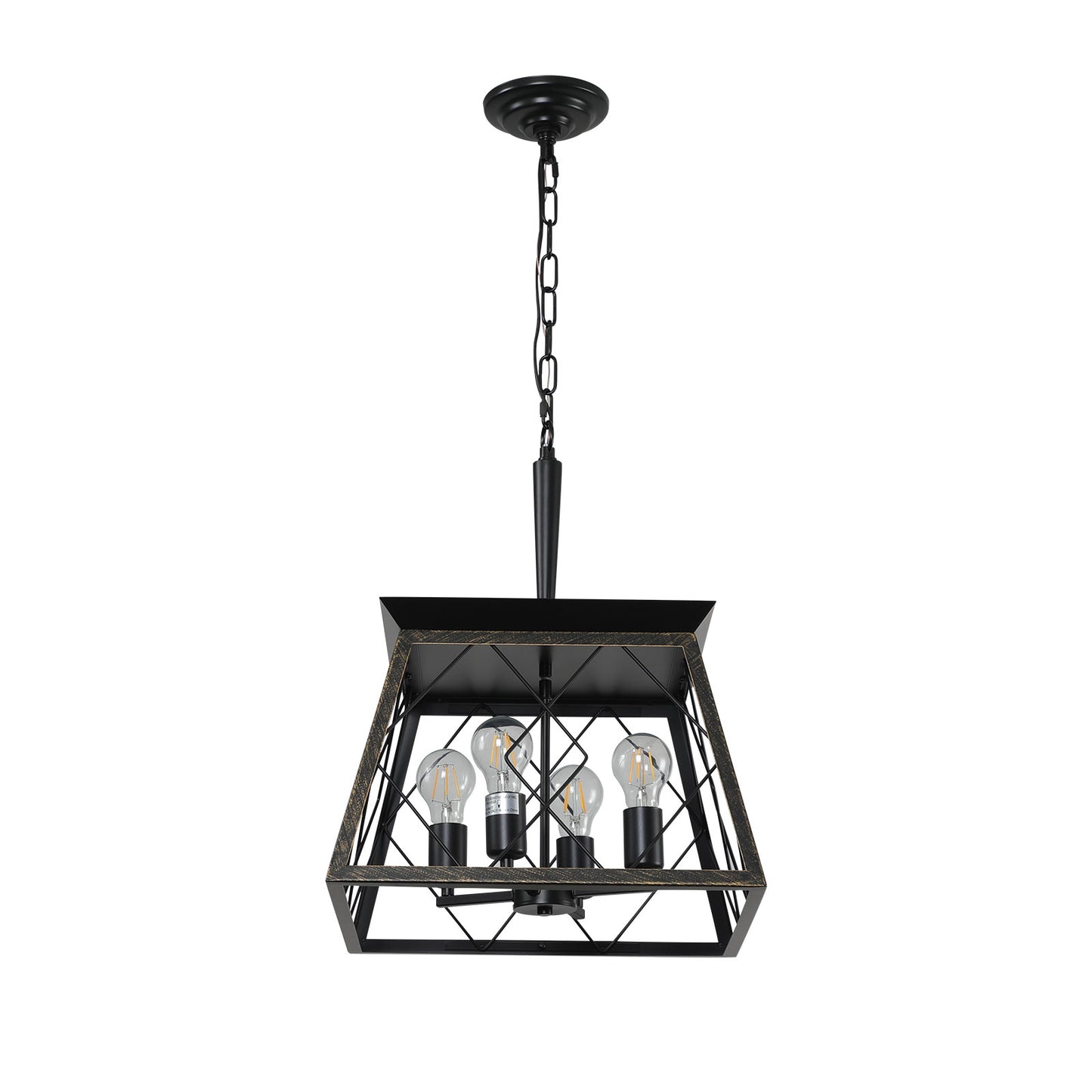16-Inch Black Gold Industrial 4-Light Pendant Chandelier
