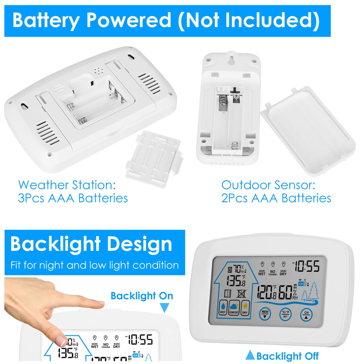 Wireless Indoor Outdoor Weather Station with Clock & Sensor - White