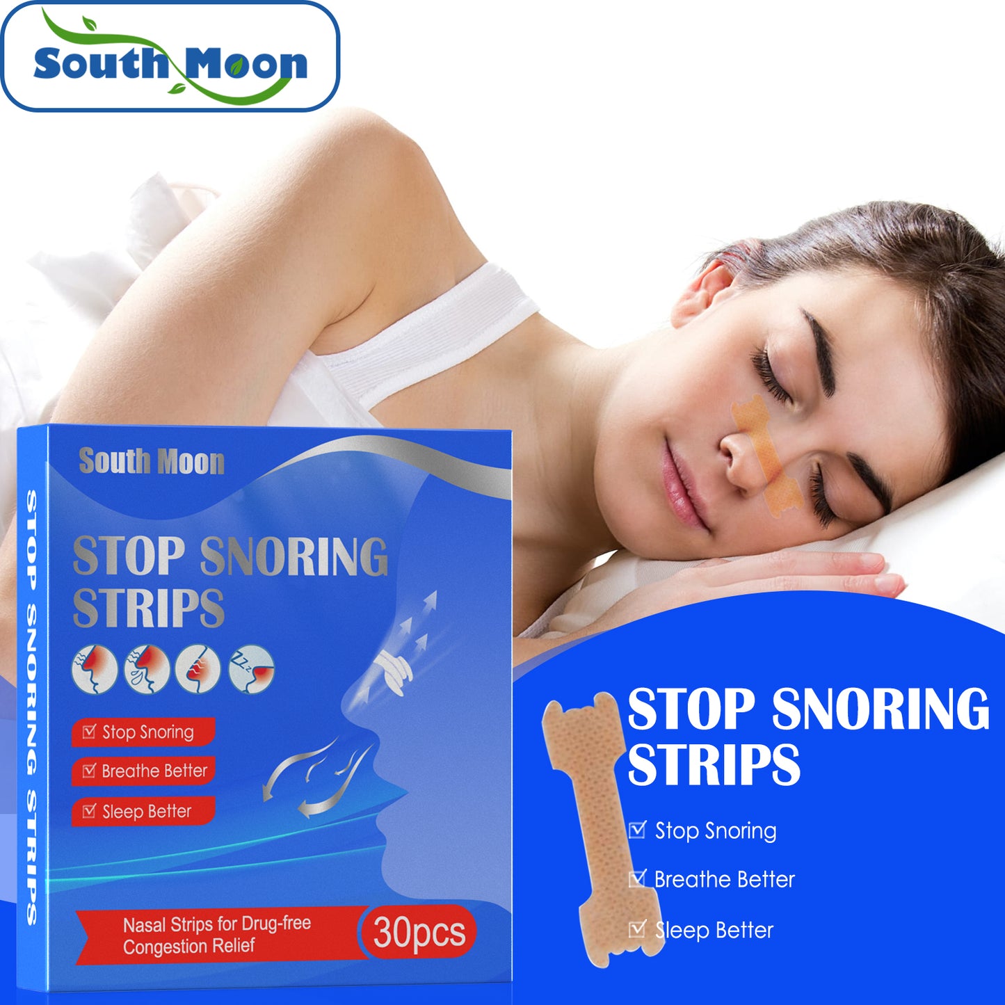 Breathable Nasal Strips for Snoring Relief and Nasal Congestion