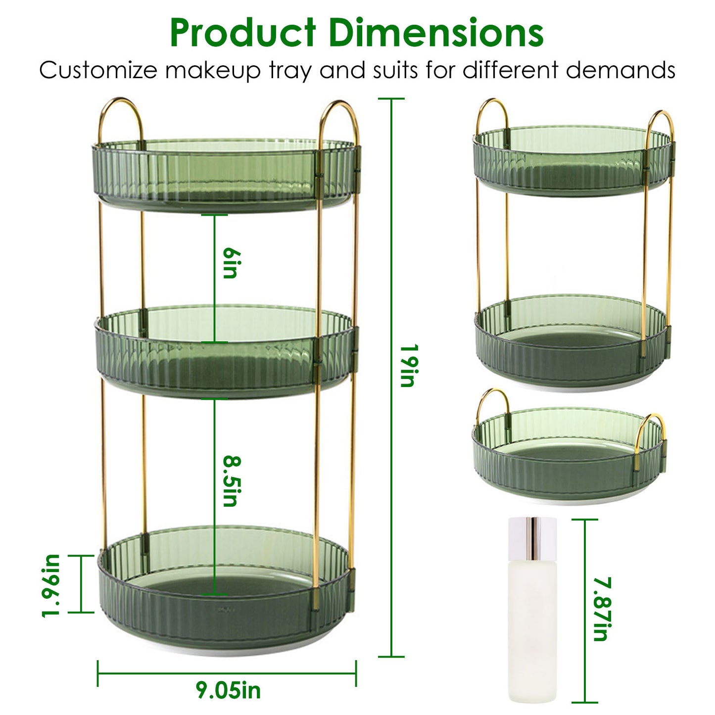 1 Set 3 Tier Rotating Makeup Organizer 360 Degree Spinning Perfume