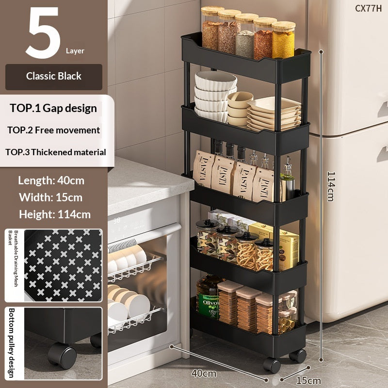 Multi-Layer Rolling Storage Cart with Wheels for Kitchen Bathroom Organization