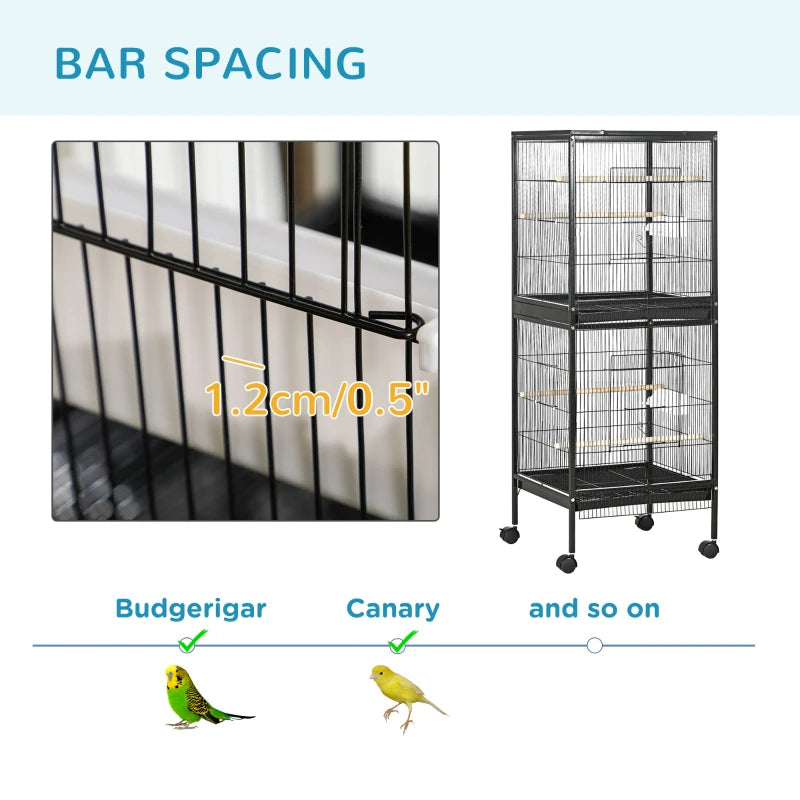 2-in-1 Bird Cage Aviary with Wheels for Finches and Parakeets, Black