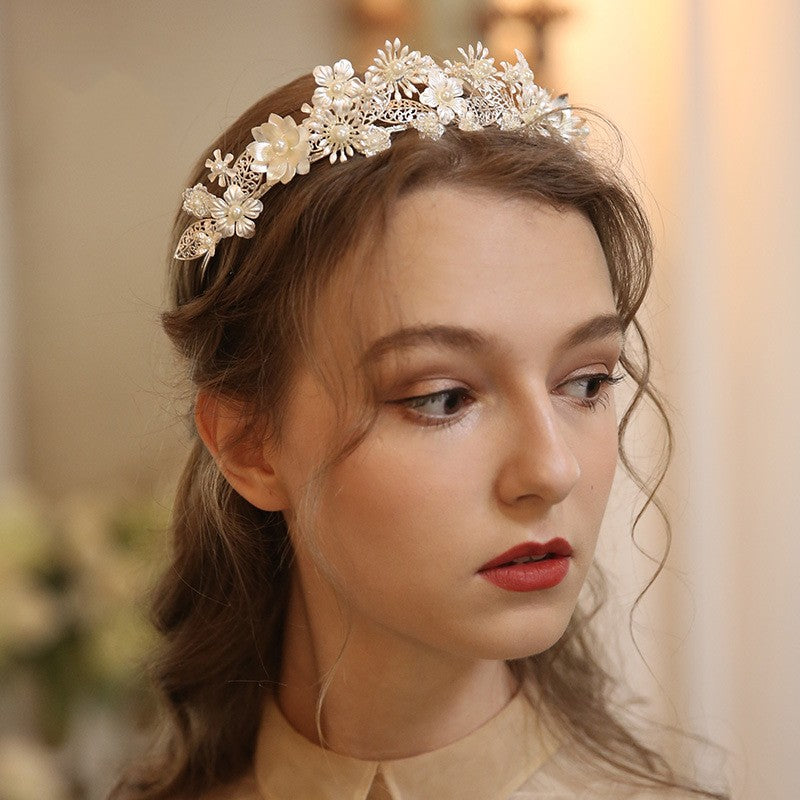 Pearl Flower Hair Crown - Silver