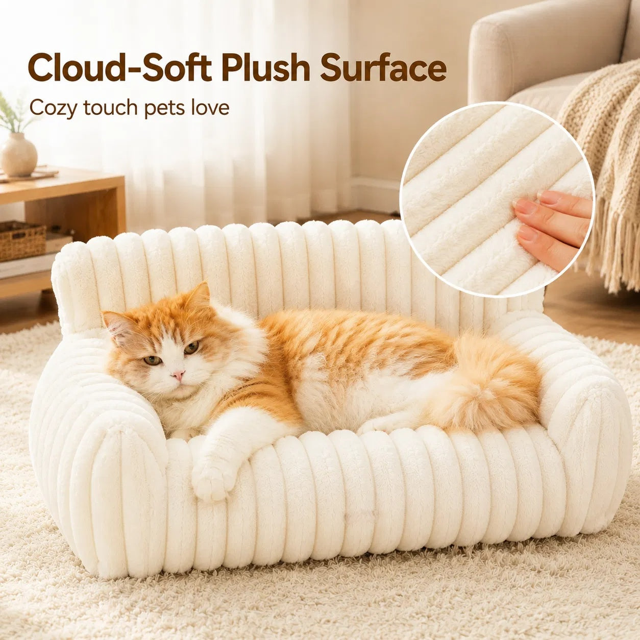 Pet Sofa Bed with Removable Washable Cover for Small Cats & Dogs - Fluffy, Supportive Couch