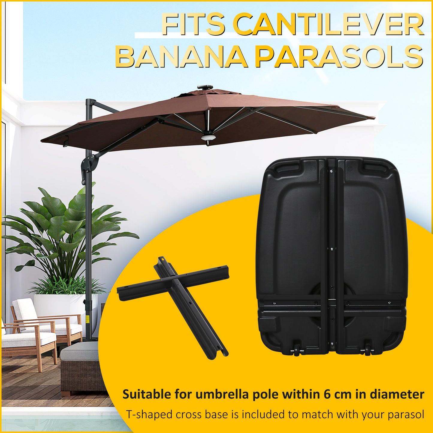 Portable Cantilever Umbrella Base with Wheels - Black