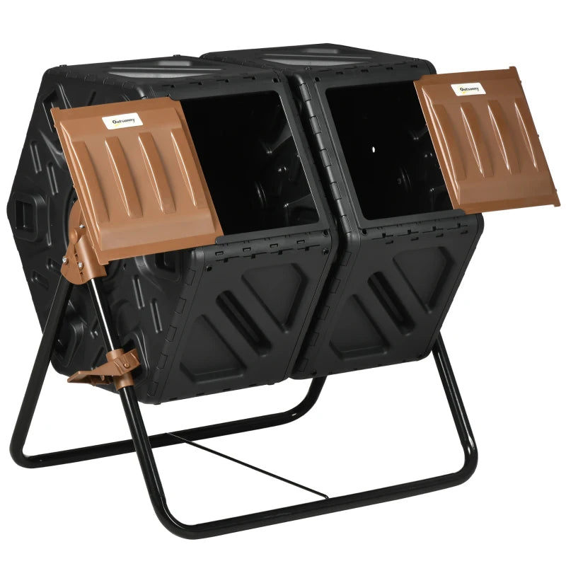 Dual Chamber Compost Tumbler Bin 34.5 Gallon Outdoor Garden Tool Brown & Black
