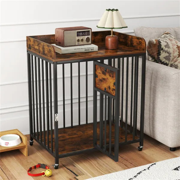 2-in-1 Dog Crate Furniture with Lockable Wheels - Small Dog Kennel