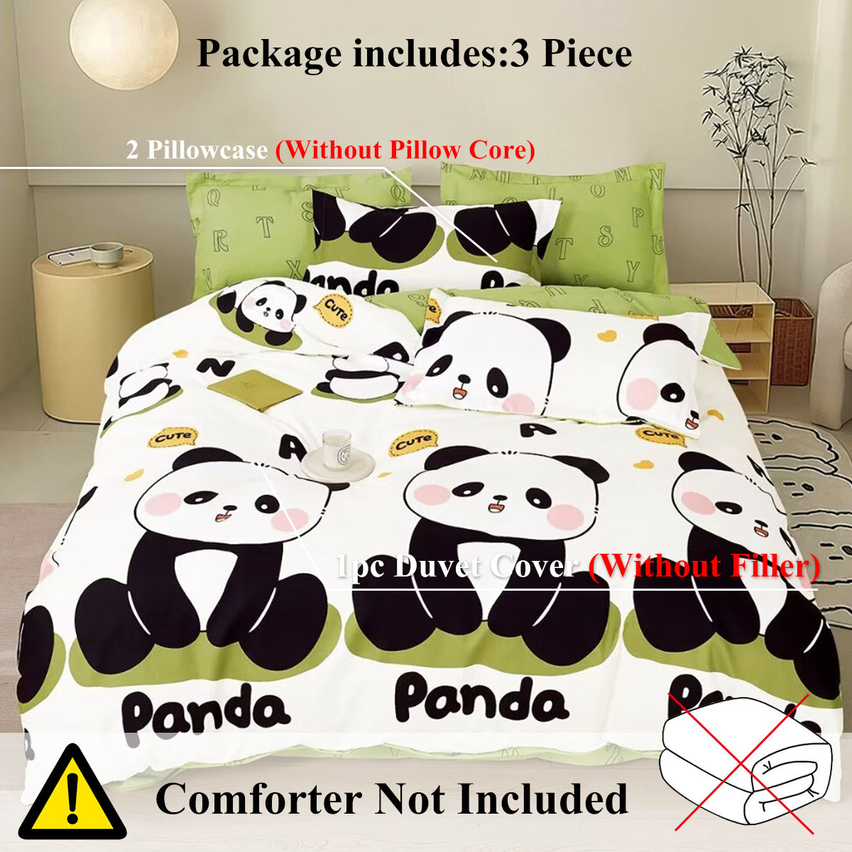 Cute Panda Bedding Set for Kids & Bedroom Decor - Soft Microfiber Comforter Cover