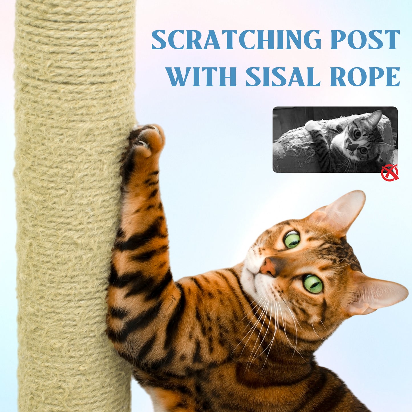 71-Inch Cat Tree with Large Condo, Removable Flower Cushion & Hammock - Blue