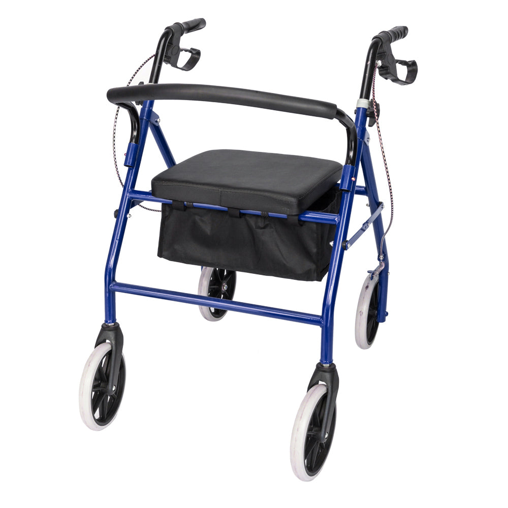 Adjustable Rolling Medical Walker with Padded Seat and Storage - Black & Blue
