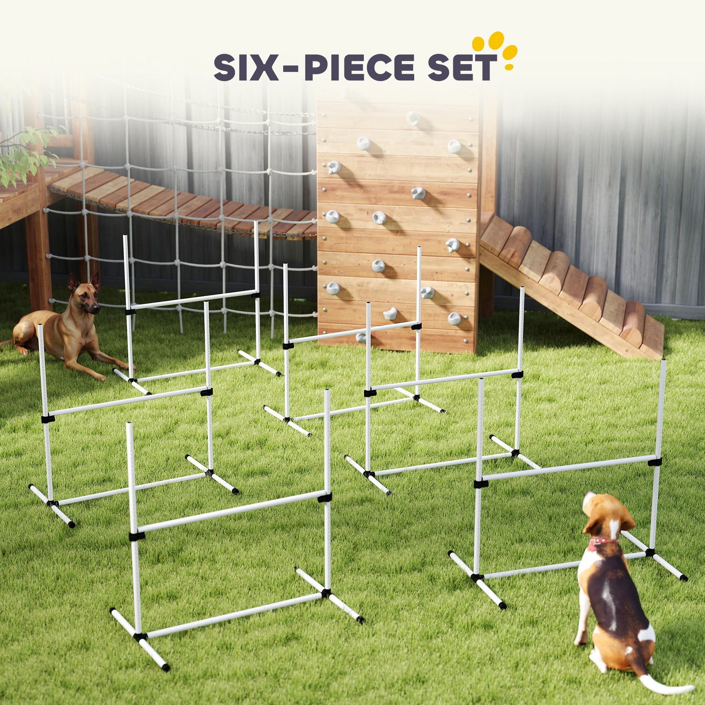 6-Piece Adjustable Dog Agility Jump Set with Carry Bag - White