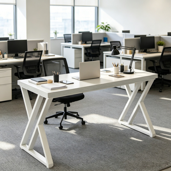 Industrial Writing Desk with Rustic Wood Top and Z-Shaped Legs