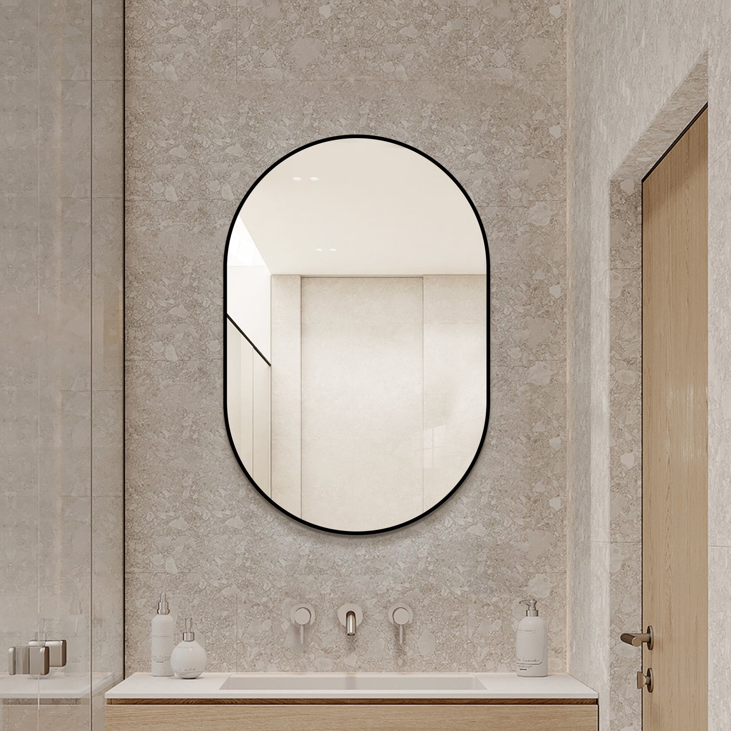 36x24 Inch Black Framed Bathroom Vanity Mirror - Wall Mounted