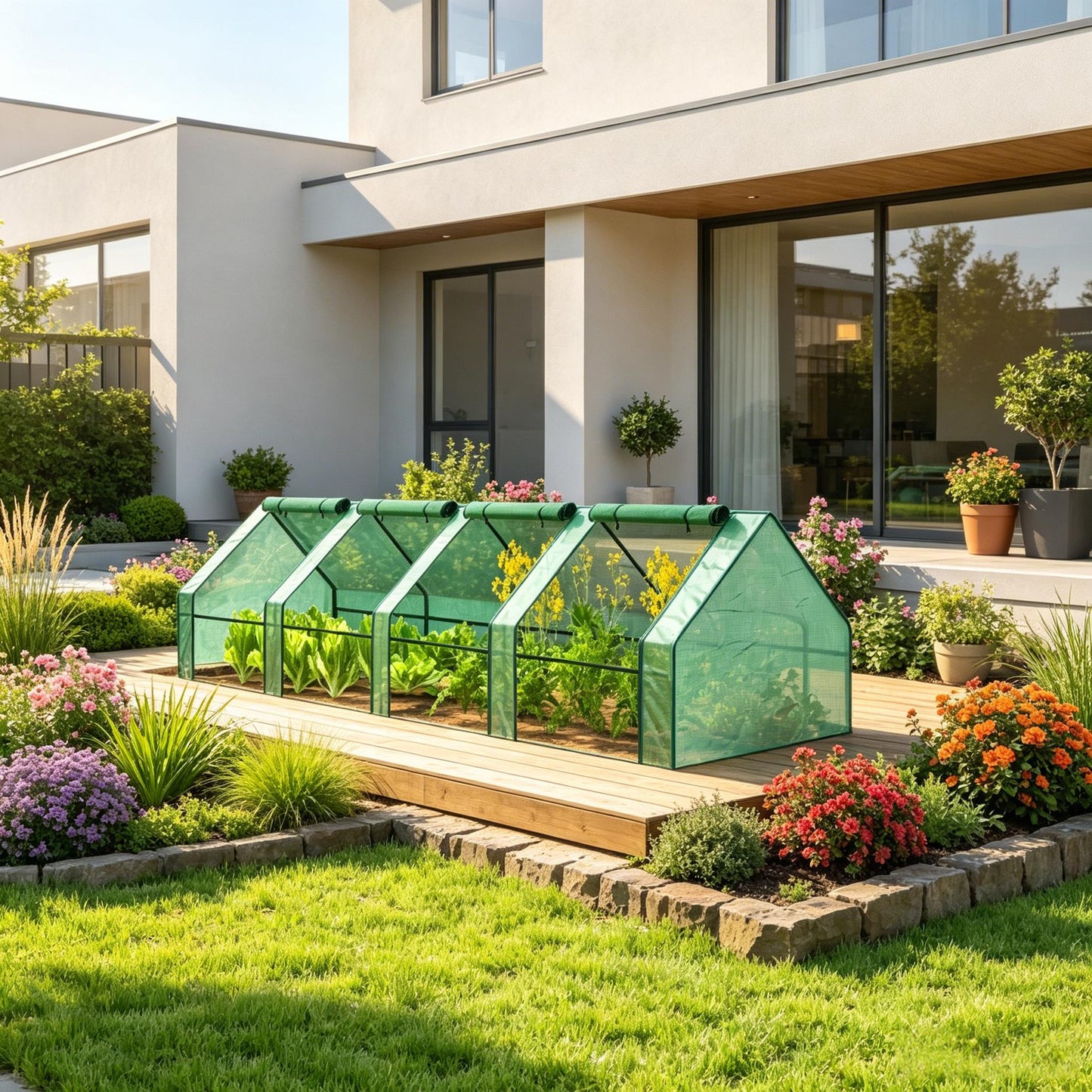 Portable Mini Greenhouse with PE Cover and Zipper Doors - Green
