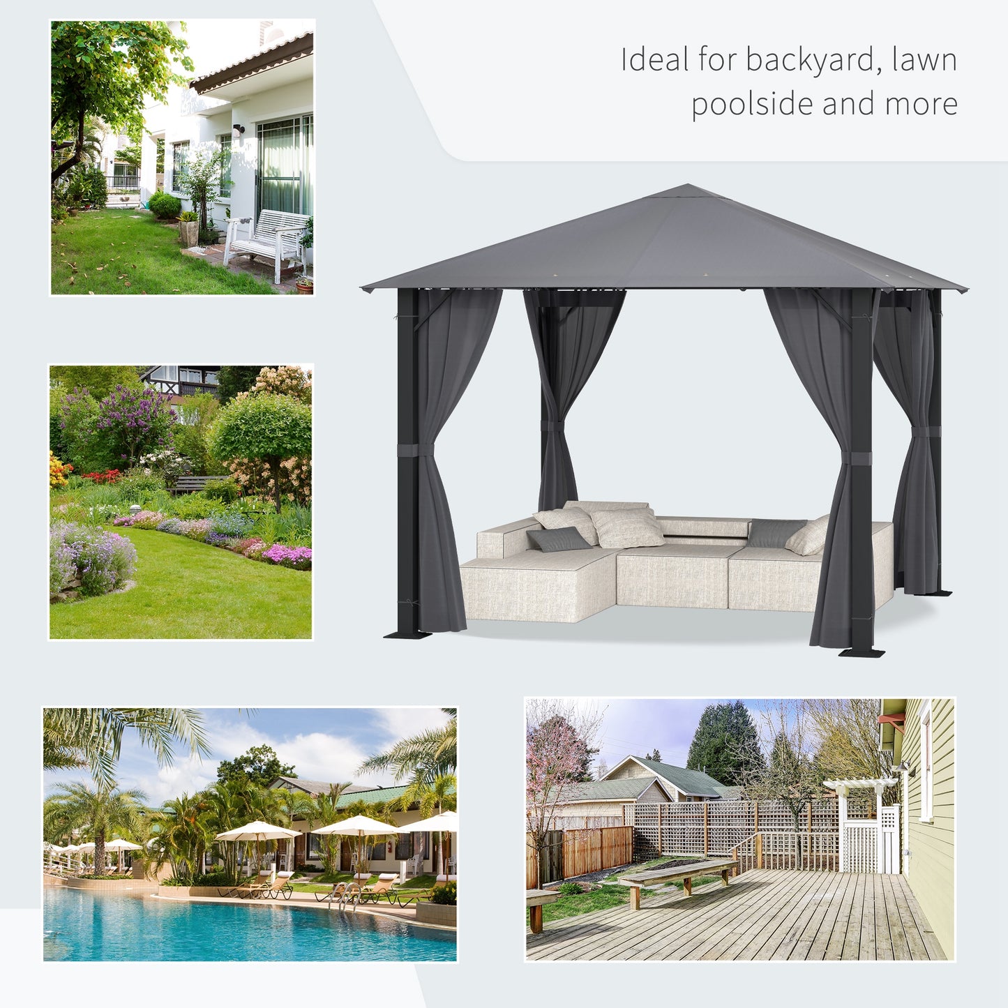 10x10 Outdoor Gazebo Canopy with Netting & Curtains - Black