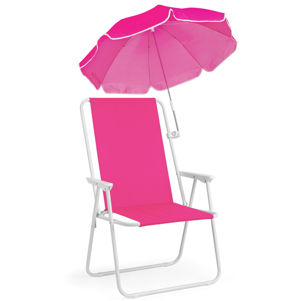 Folding Beach Chair with Detachable Umbrella - XL Size, Pink