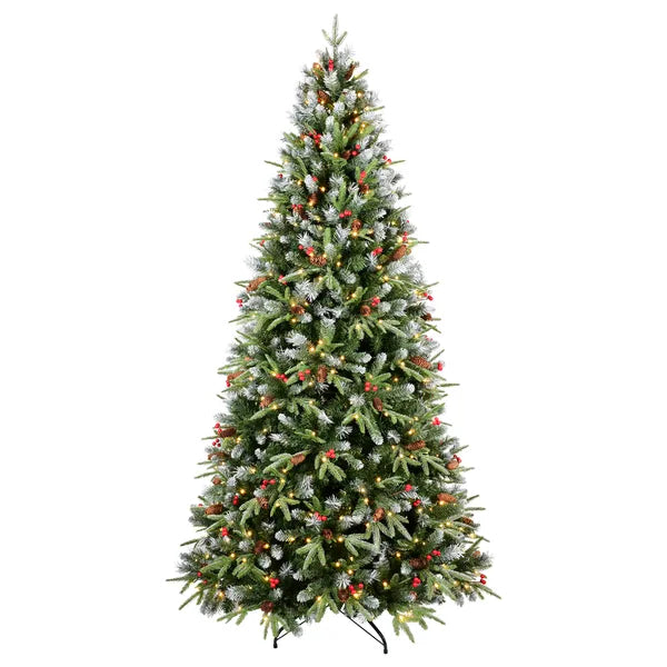 7ft Green LED Christmas Tree with Red Fruit & Pine Cones
