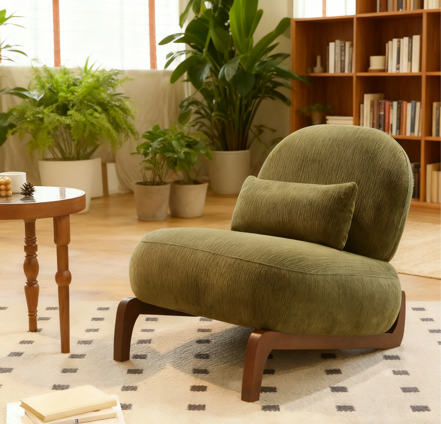 Green Velvet Accent Chair with Solid Wood Legs - Cozy Design