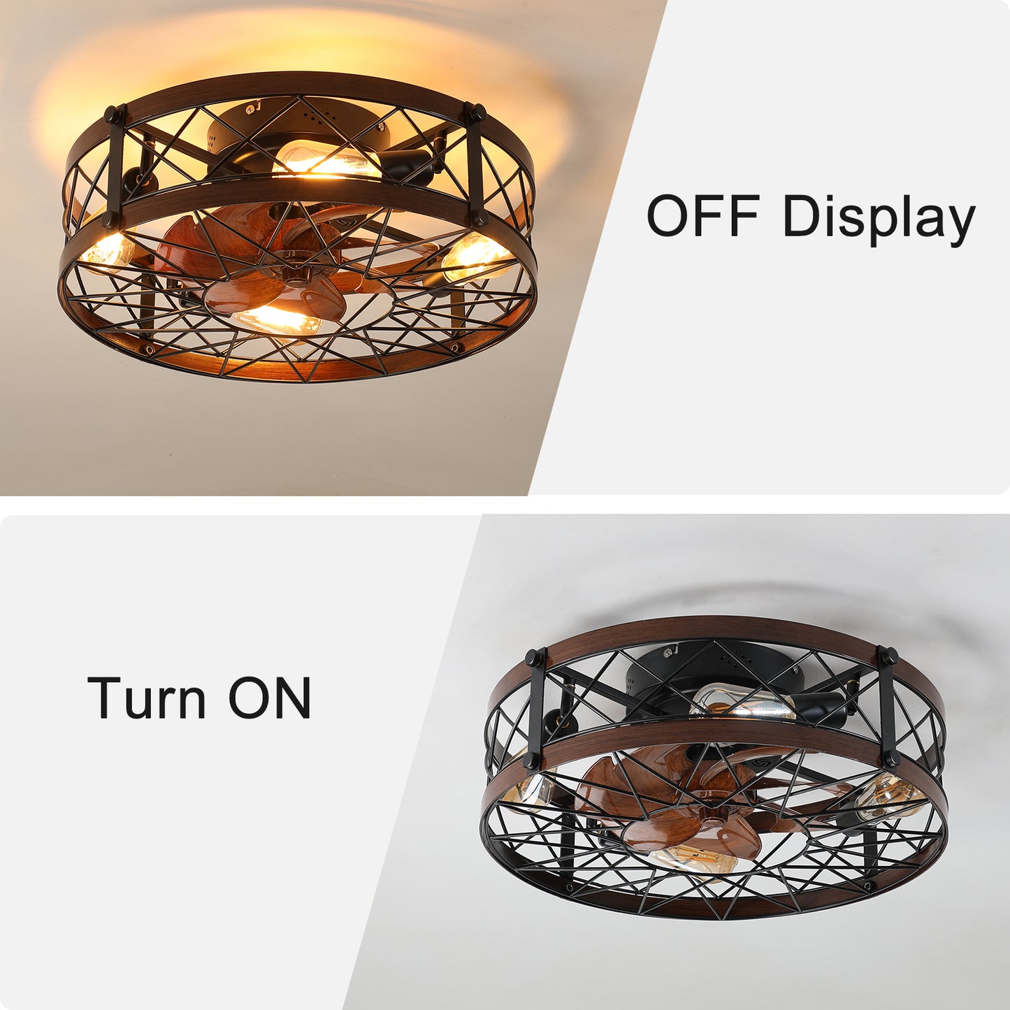 20-Inch Black Caged Ceiling Fan with Light Fixture - Farmhouse Style