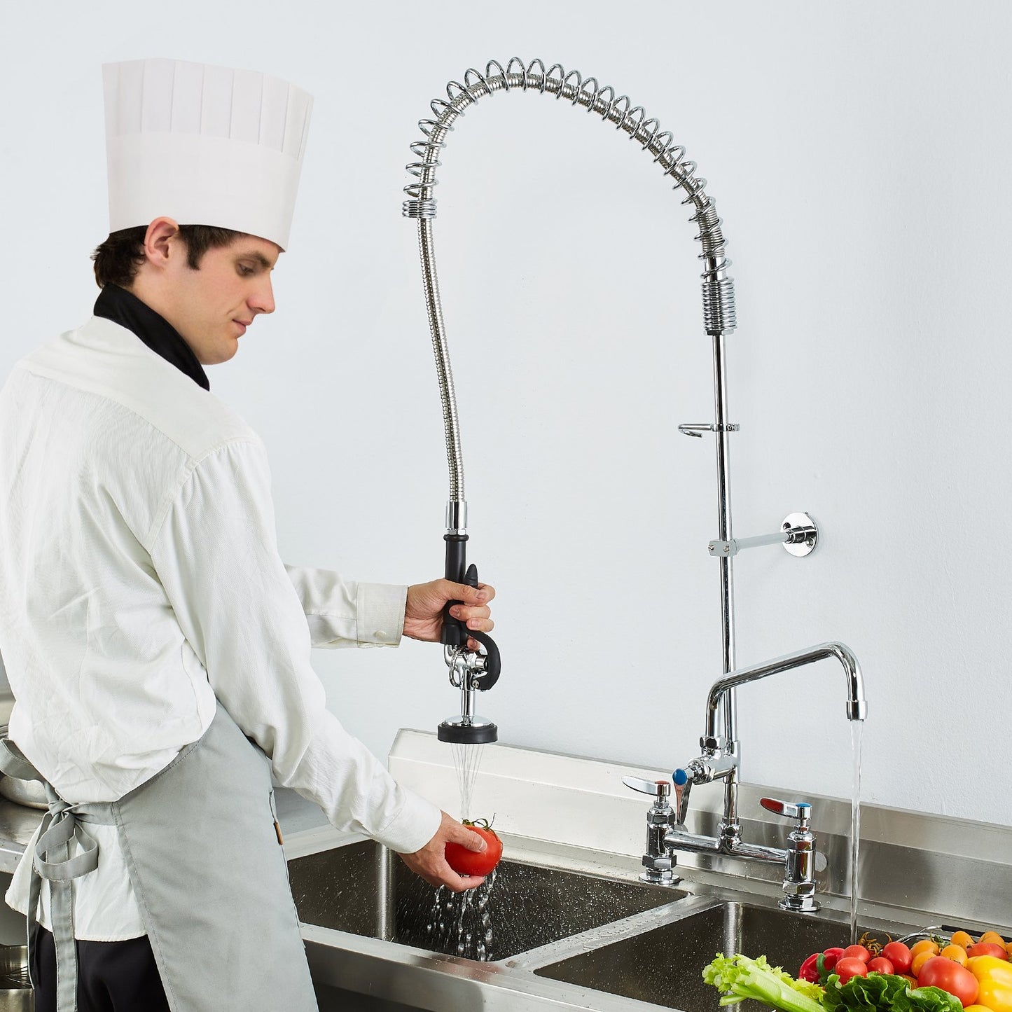 Commercial Deck-Mounted Kitchen Faucet with Pre-Rinse Sprayer