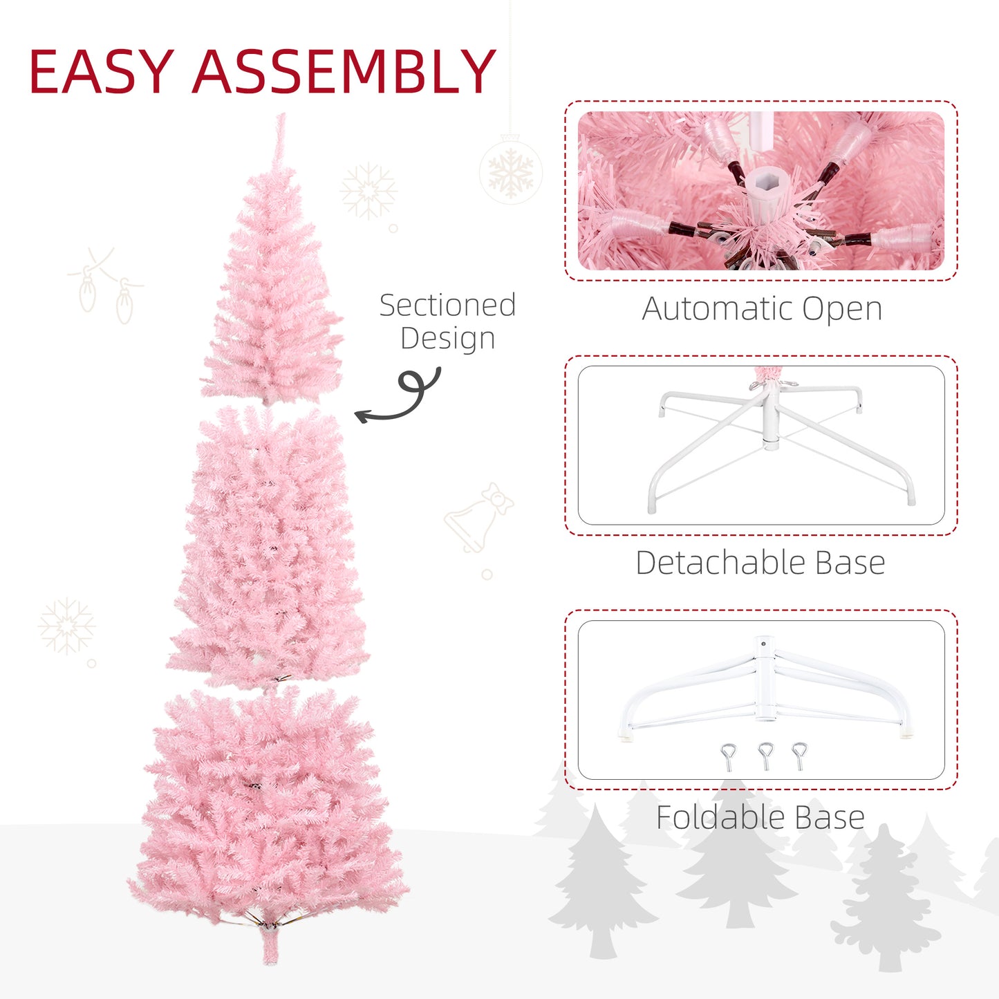 8' Tall Slim Pink Artificial Christmas Tree with 1168 Branch Tips