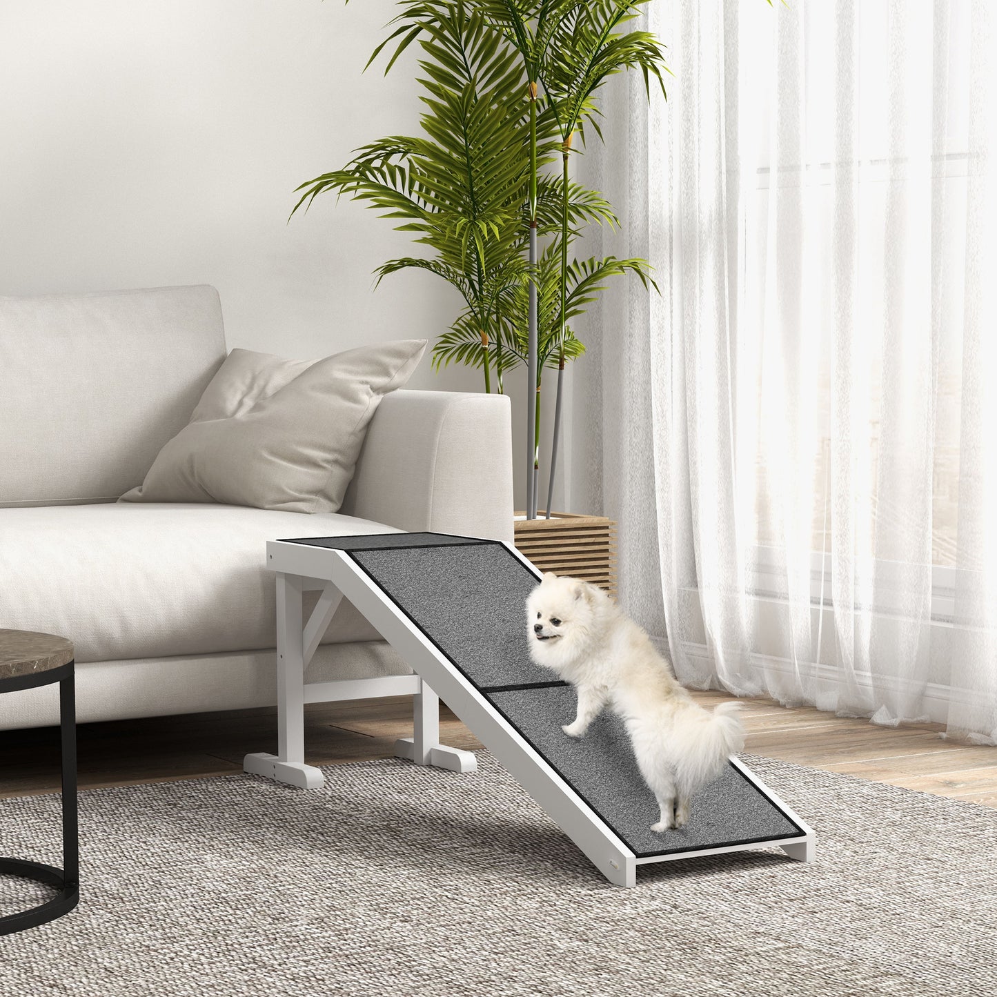 60-Inch Pet Ramp for Dogs and Cats with Non-Slip Carpet - White, Durable Wooden Design