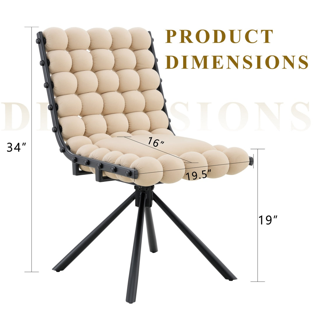 Set of 2 Beige Velvet Dining Chairs with Black Legs