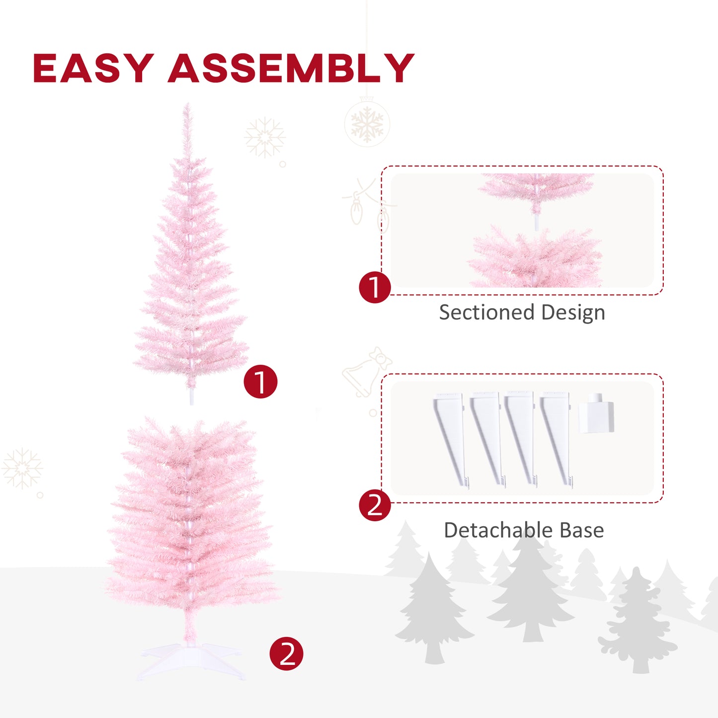 5' Slim Pink Artificial Christmas Tree with 294 Branch Tips