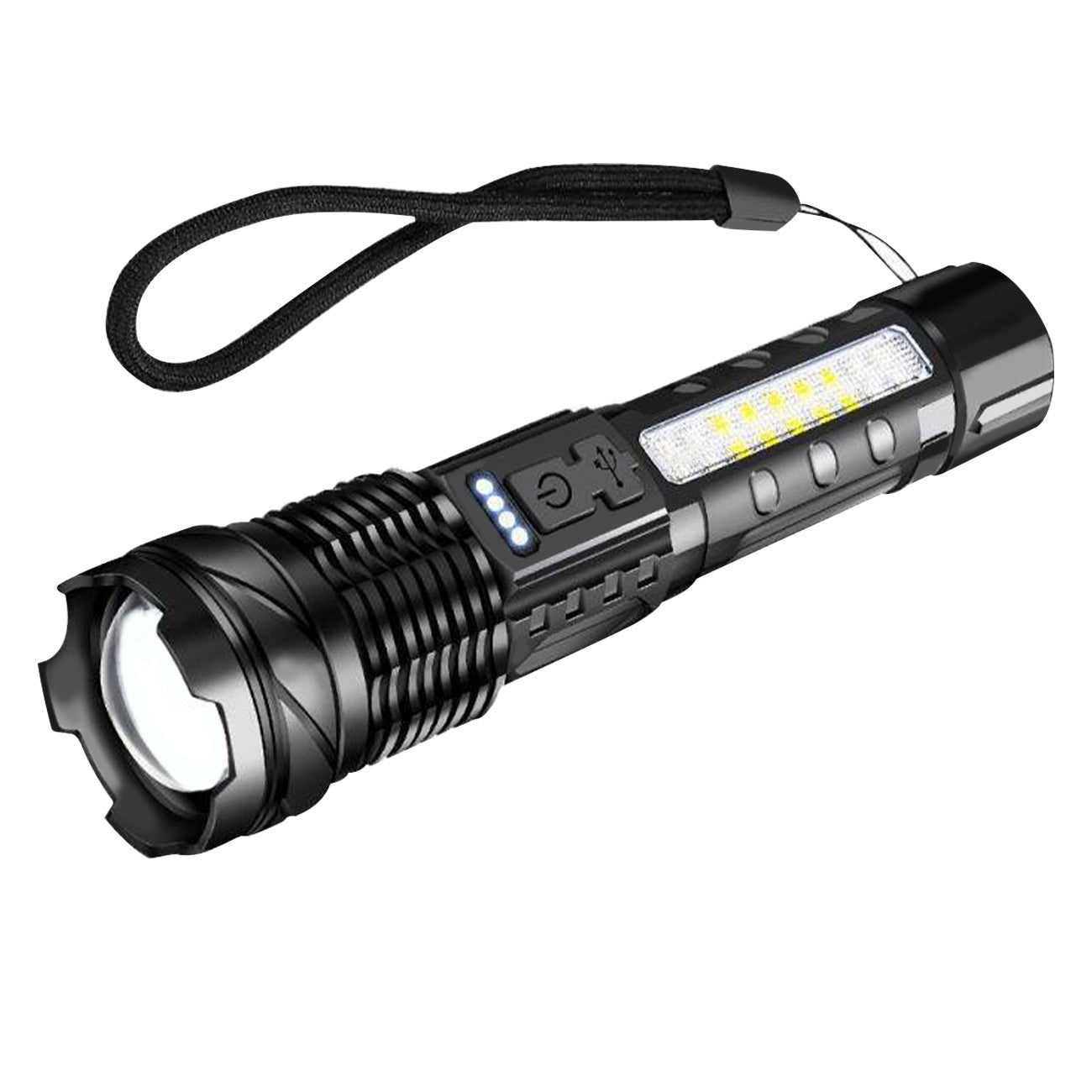 Rechargeable LED Tactical Flashlight with 7 Modes, USB Charging, Waterproof, Black