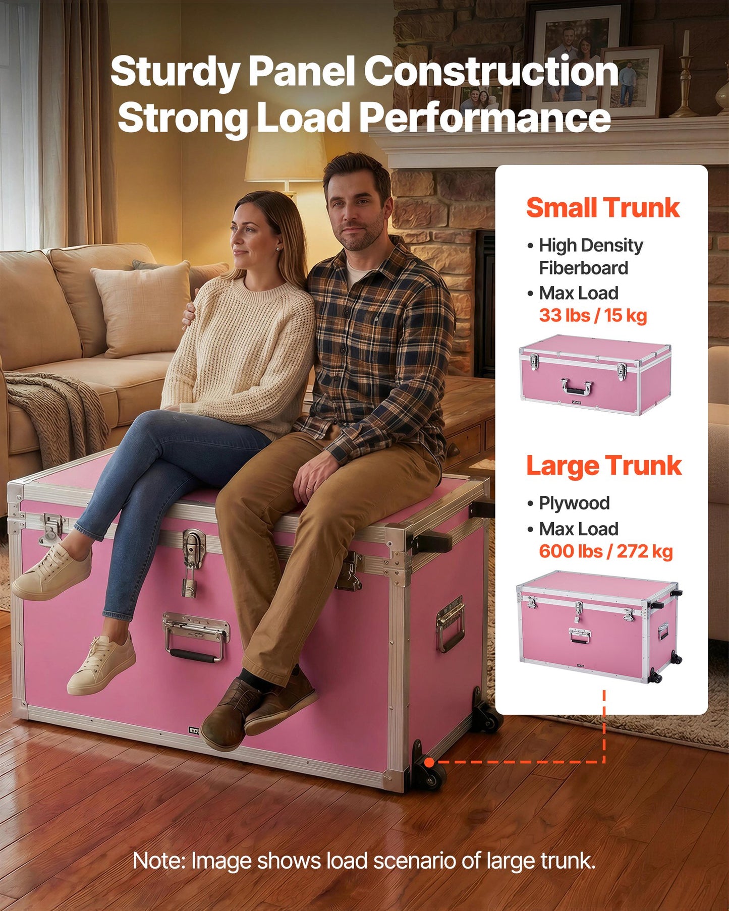 Metal Storage Trunk Set of 2 - Wooden Suitcases with Locks & Casters
