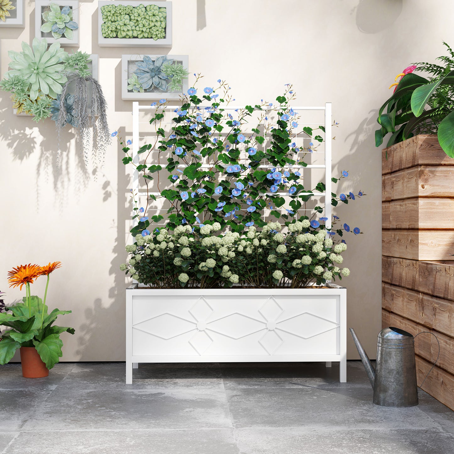 Outdoor Planter Box Galvanized Raised Garden Bed With Trellis For