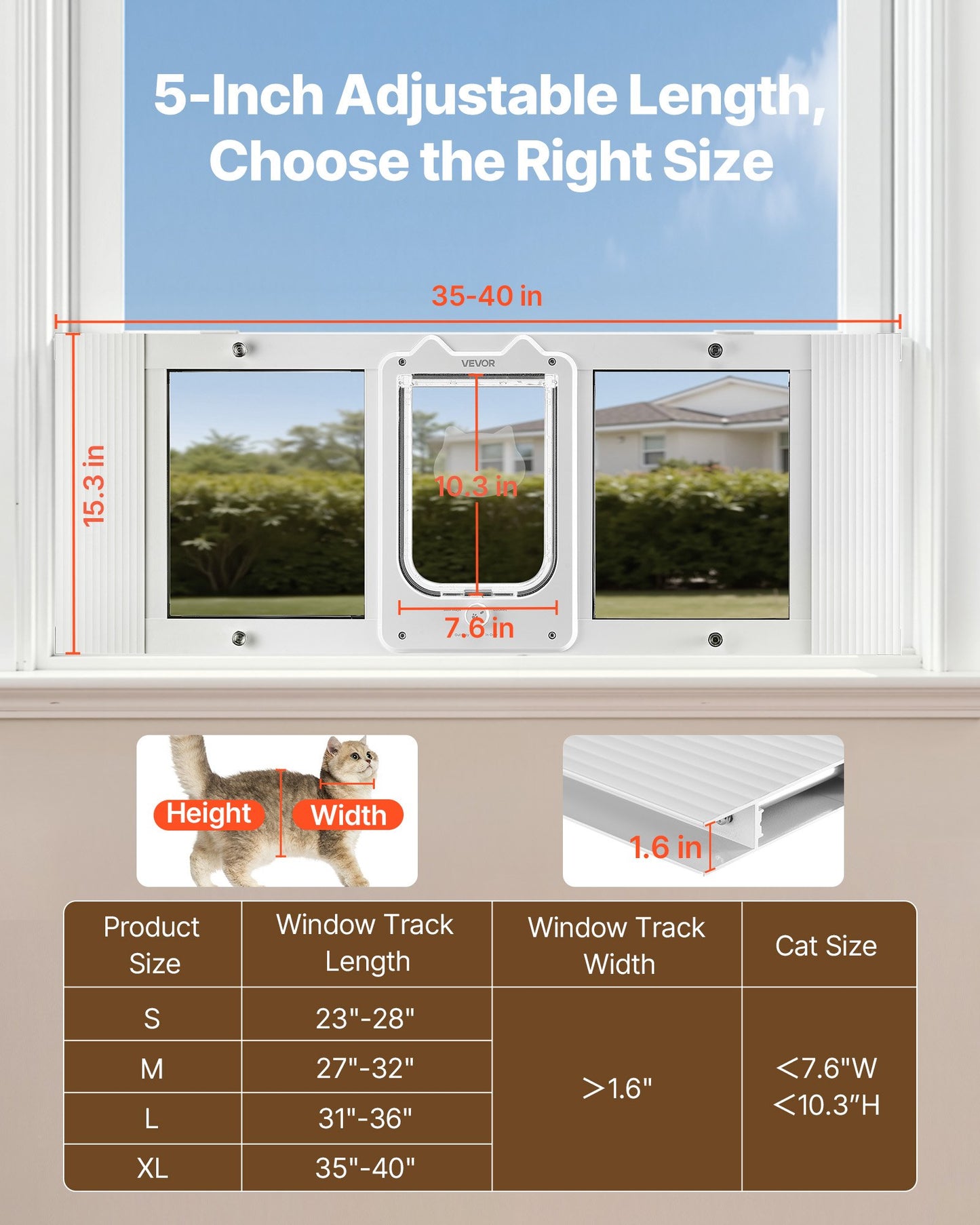 Adjustable Cat Window Door with Lock Modes Aluminum Frame Weatherproof Glass