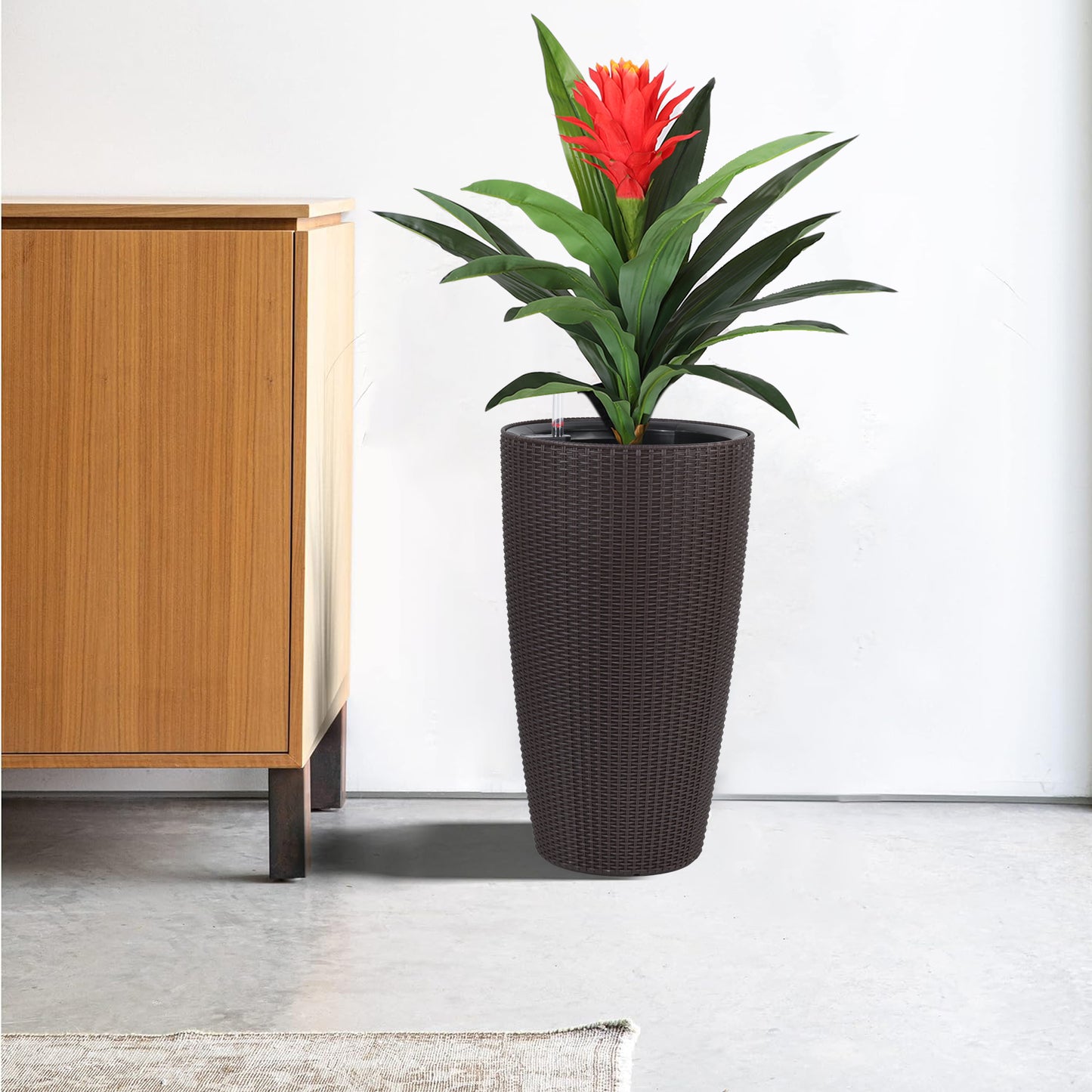 Set Of 2 Faux Rattan Tall Planters Outdoor Indoor Large With Water