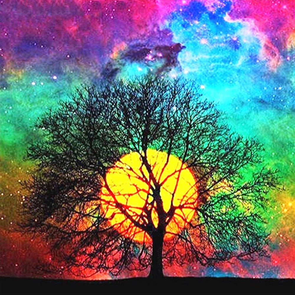 Moon Tree 5D Diamond Painting Kit - Square or Round Mosaic Art for Home Decor