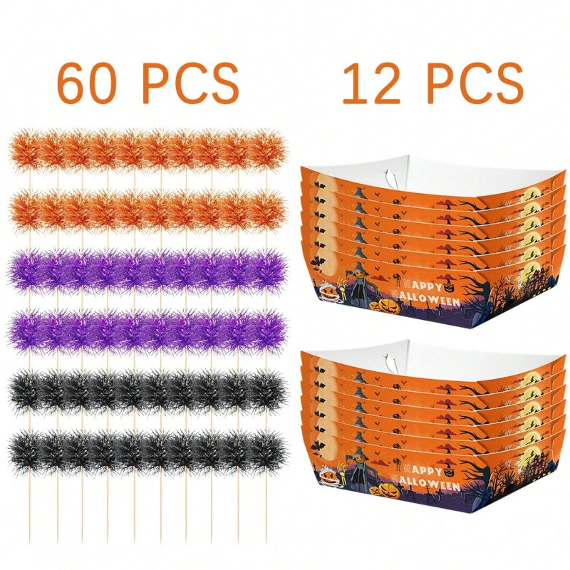12 Pack Halloween Disposable Serving Trays with Foil Frill