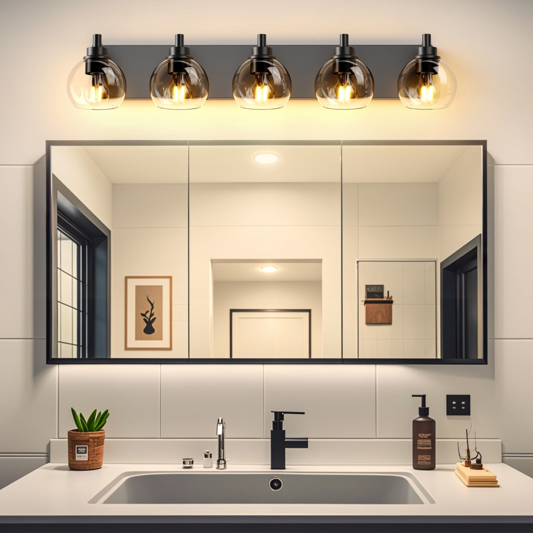 Modern 5-Light Bathroom Vanity Light Fixture with Clear Globe Shades