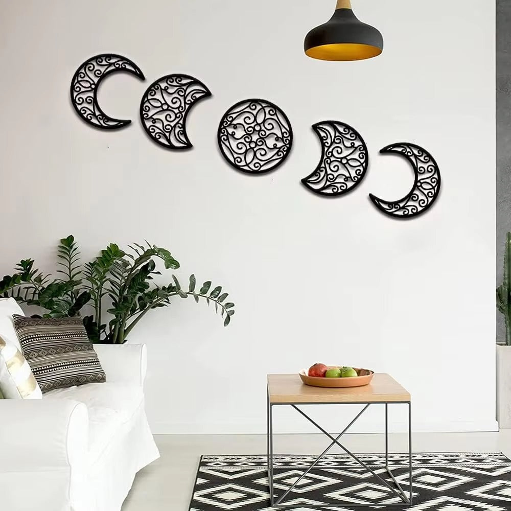 Crescent Moon Wall Art Set of 5 - Wrought Iron Decor