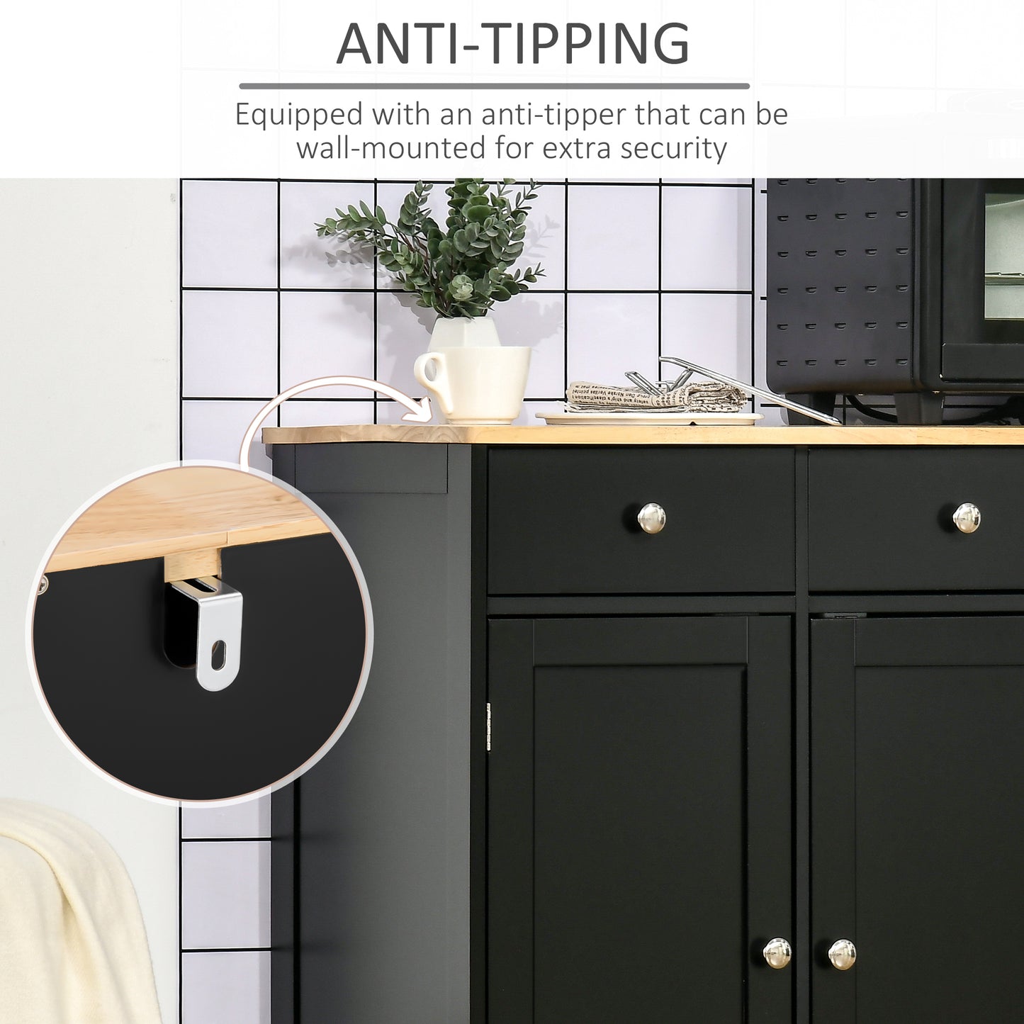 Kitchen Storage Cabinet, Sideboard Floor Cupboard with Solid Wood