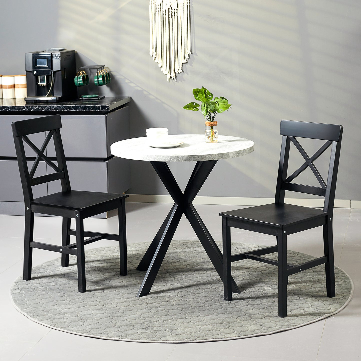 Farmhouse Dining Chairs Set of 2 with Cross Back Design - Black